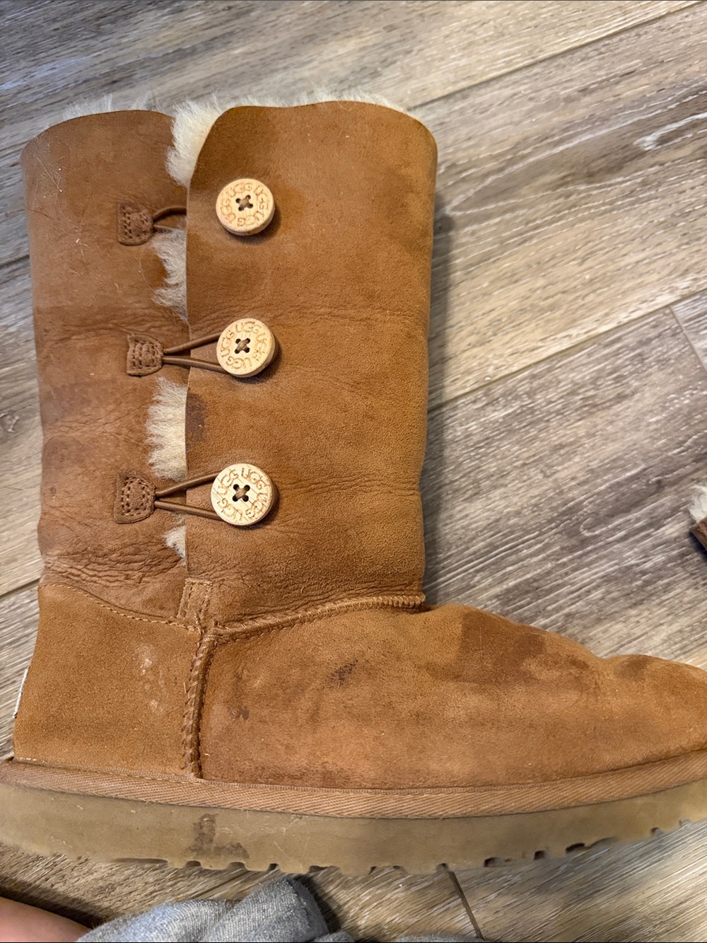 UGG Chestnut Tall Triple Button Sheepskin Boots - Picture 10 of 12